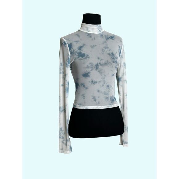 Shein Bae white blue tie dye long sleeves sheer top size Small - Picture 5 of 10